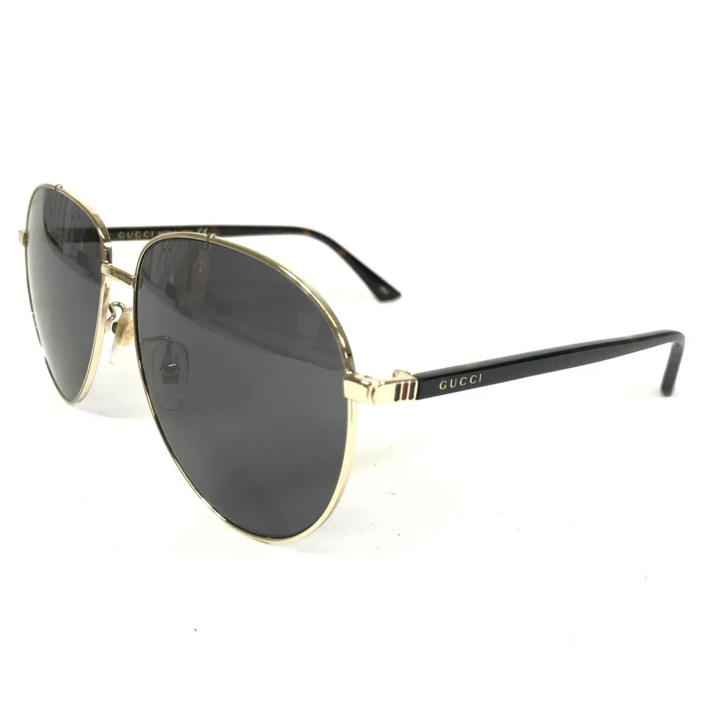 Gucci Sunglasses GG0043SA 002 Polished Gold Aviator Frames with Dark Gray Lenses